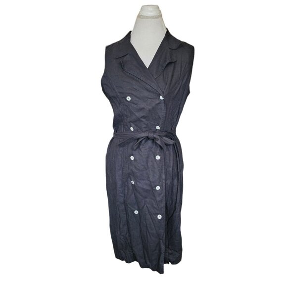 2000s Y2K Womens Medium Shirt Dress Linen Blend‎ Black Button Up Sleeveless - Picture 1 of 10